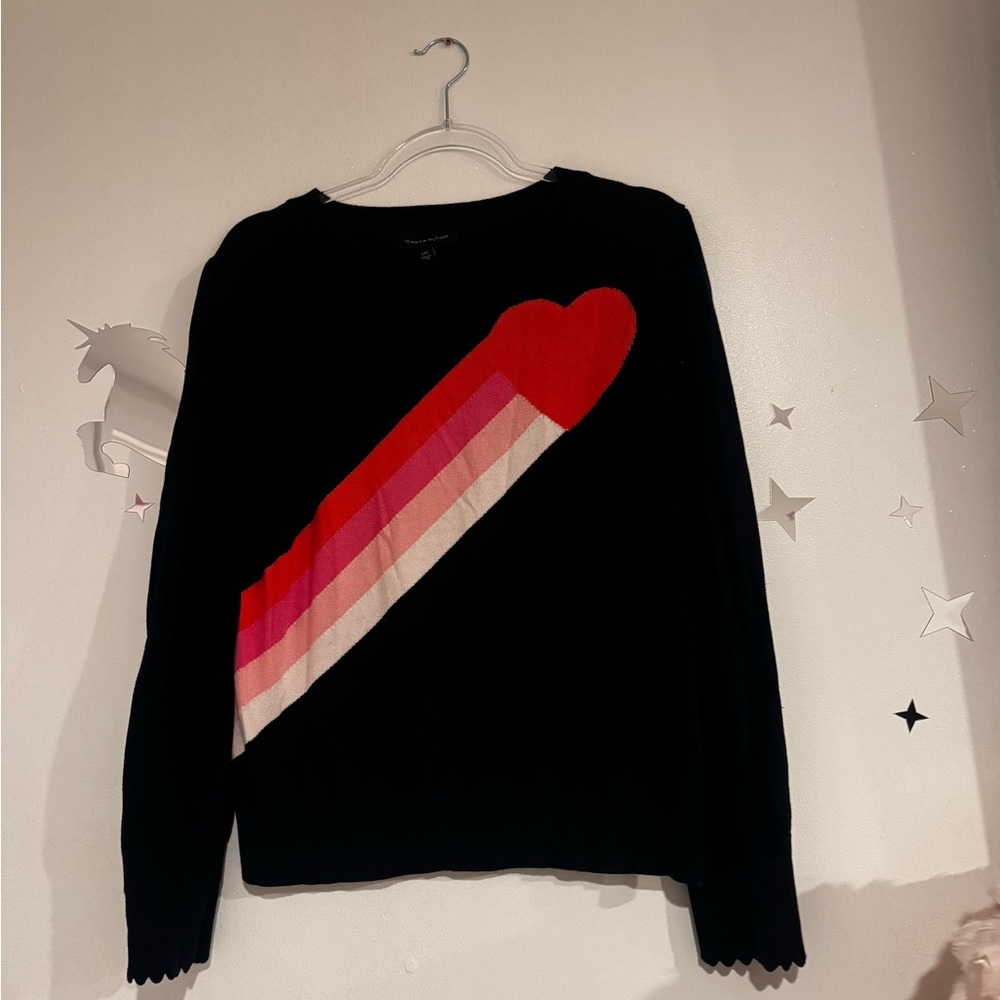 Tommy Hilfiger Navy Sweater with Heart and Stripe Design